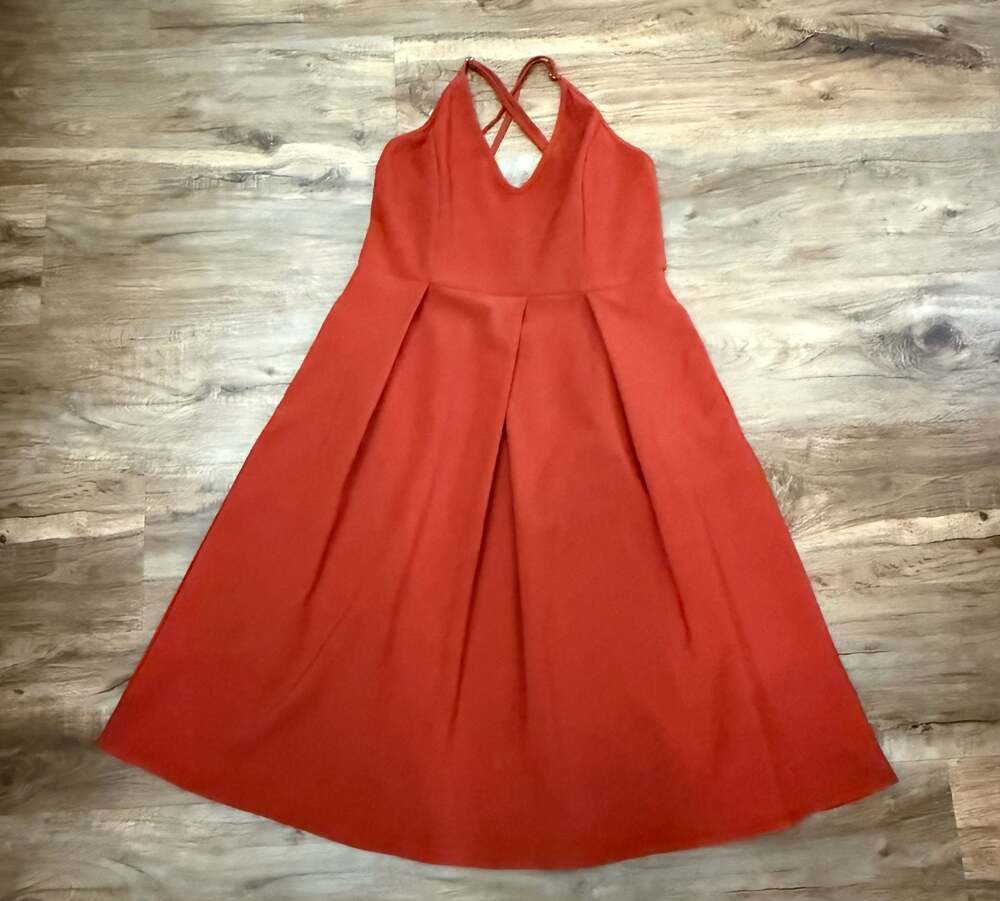 Elia-Cher Sleeveless V-Neck Pleated Midi Dress with Pockets in Rust